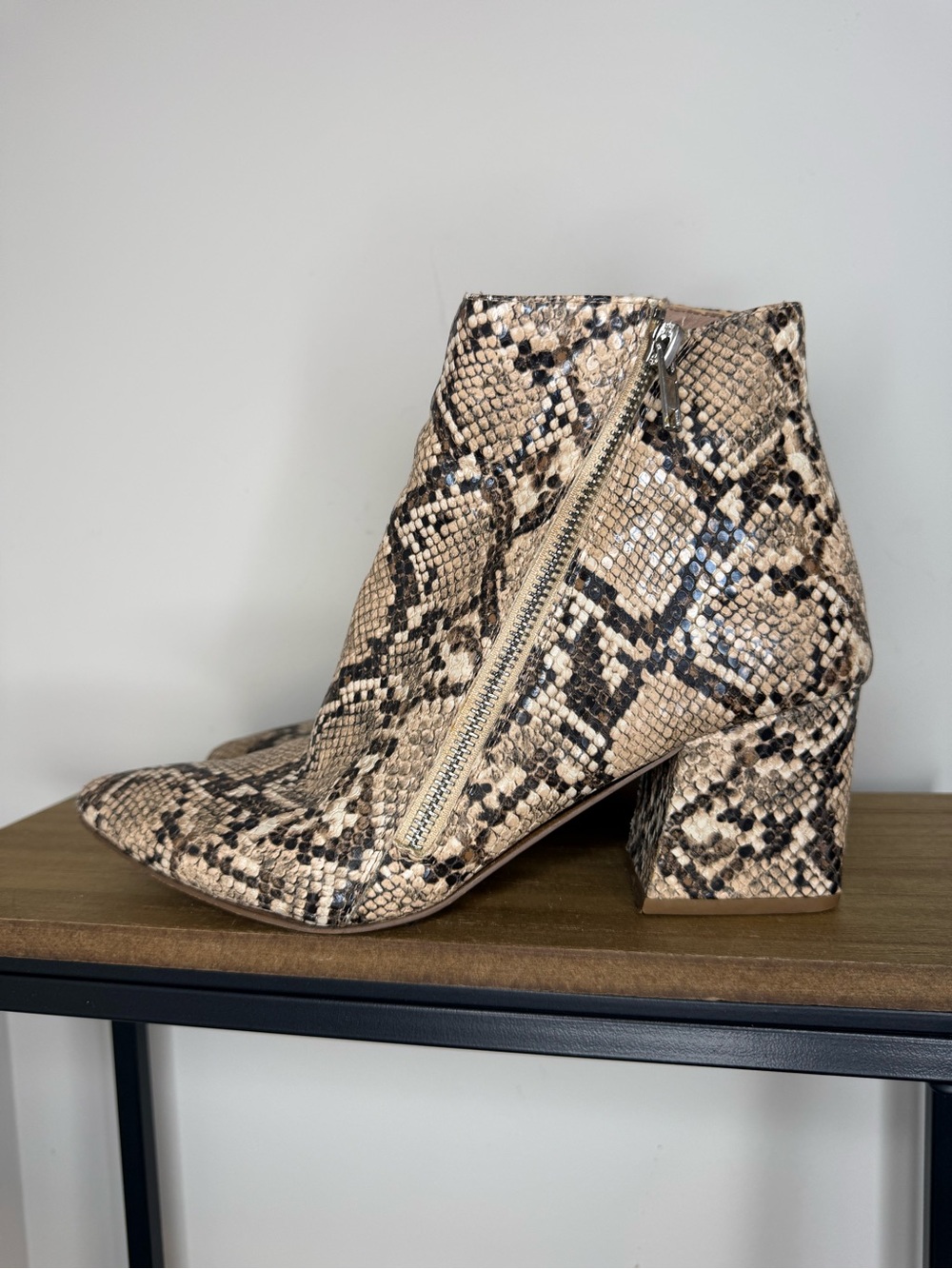 Steve Madden Snake-Print Block Heel Ankle Boots - Beige - Picture 5 of 10